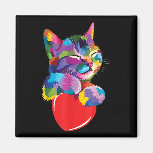 Cute Cat Gift for Kitten Lovers Colourful Art Kitt Magnet