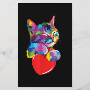 Cute Cat Gift for Kitten Lovers Colourful Art Kitt Stationery