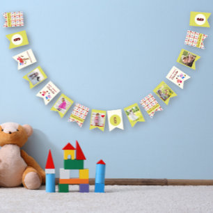 Cute Cat & Gifts Birthday Custom Photo Green Bunting