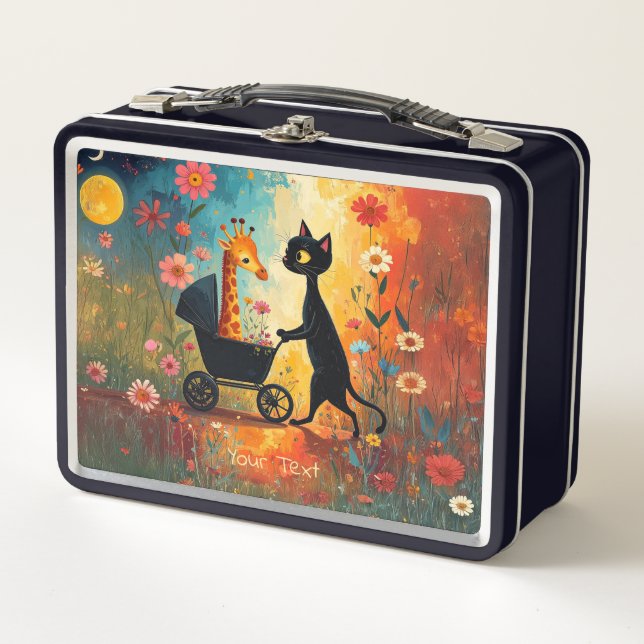 Cute Cat Giraffe Metal Lunch Box (Front)