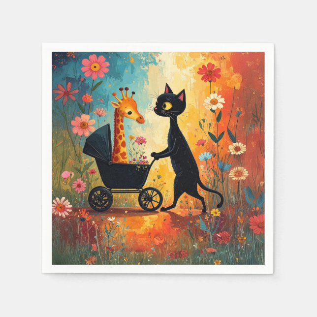 Cute Cat Giraffe Napkins (Front)