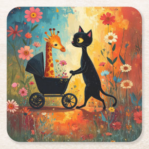 Cute Cat Giraffe Paper Coaster