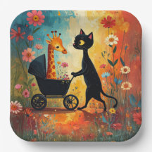 Cute Cat Giraffe Paper Plate