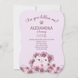 Cute Cat Girl Birthday Invitation