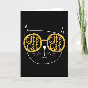 Cute Cat Glasses Graphic Gold Glitter Kitty Face  Card