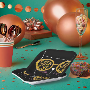 Cute Cat Glasses Graphic Gold Glitter Kitty Face  Paper Plate