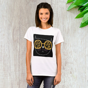 Cute Cat Glasses Graphic Gold Glitter Kitty Face T-Shirt