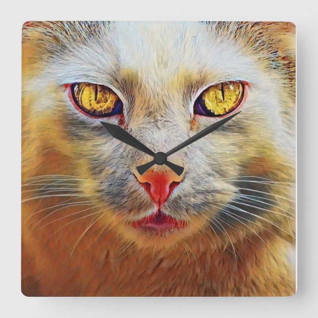 Cute Cat Golden Face Wall Clock (Front)