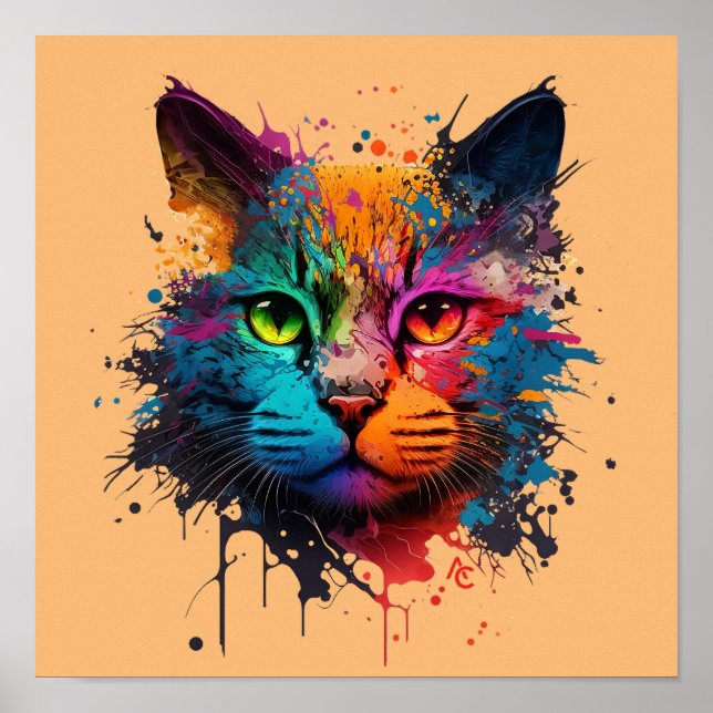 Cute Cat - Graffiti Neon Ink Splash Poster (Front)