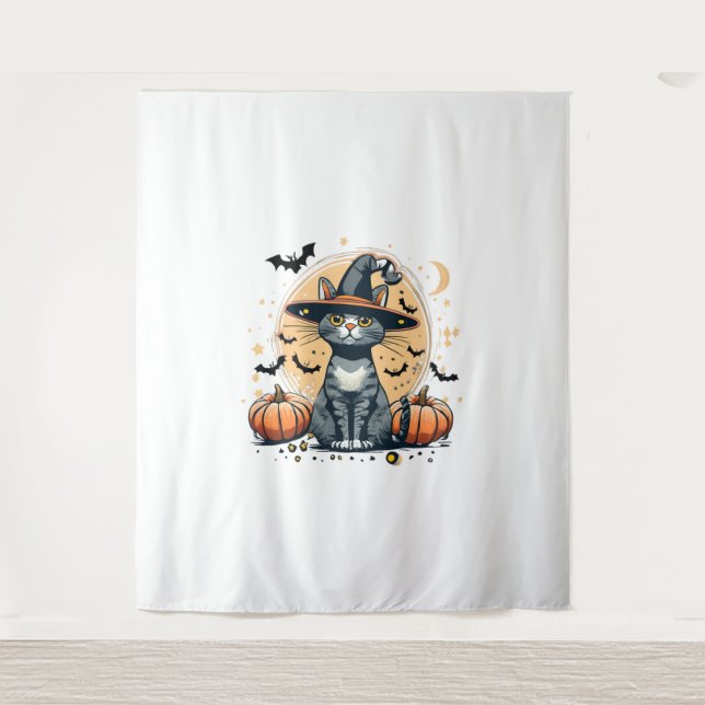 Cute cat graphics surrounded  tapestry (Front)