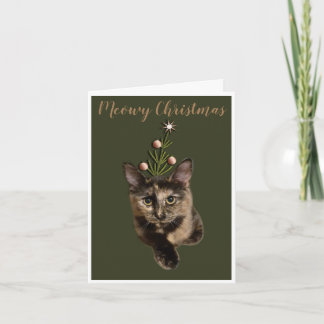 Cute Cat Green Meowy Christmas Card