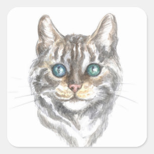 Cute Cat Grey Silver Tabby Kitten Kitty Lover Square Sticker