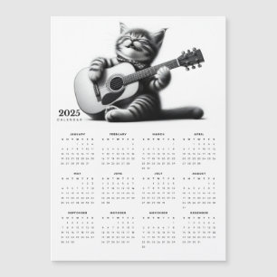 Cute Cat Guitarist Scarf 2025 Magnetic Calendar