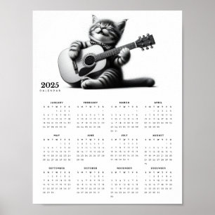 Cute Cat Guitarist Wearing a Scarf 2025 Calendar Poster