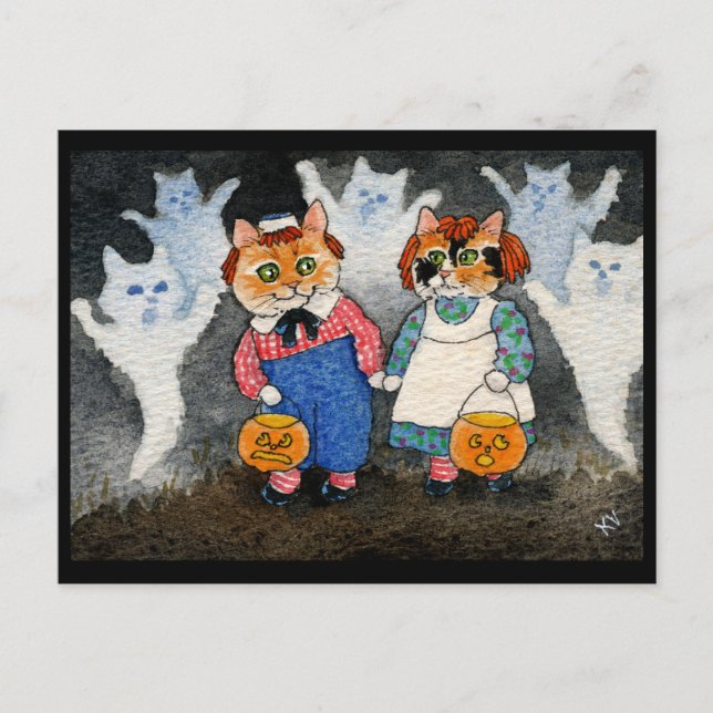 Cute Cat Halloween Art Costume Pumpkin Postcard (Front)