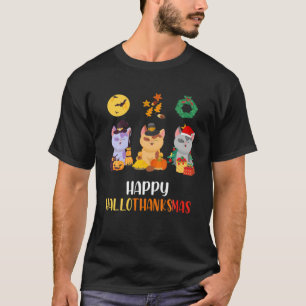 Cute Cat Halloween Christmas Happy Hallothanksmas T-Shirt