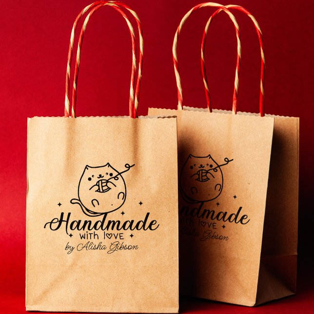 Cute Cat Handmade with love, Large Rubber Stamp (Creator Uploaded)