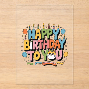 Cute Cat Happy Birthday Acrylic Invitations