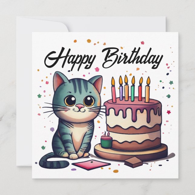 Cute Cat Happy Birthday Card (Front)