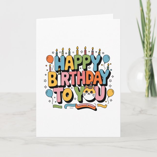 Cute Cat Happy Birthday Card (Front)