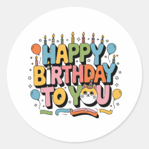 Cute Cat Happy Birthday Classic Round Sticker