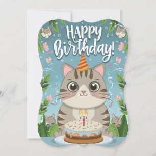 Cute Cat Happy Birthday Flat Card
