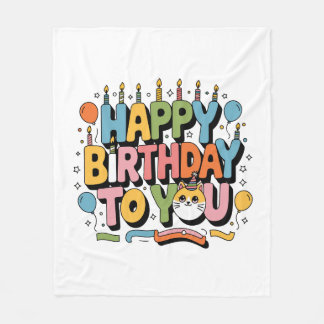 Cute Cat Happy Birthday Fleece Blanket