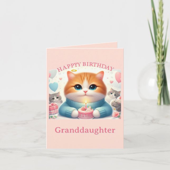 Cute Cat Happy Birthday Granddaughter Card (Front)