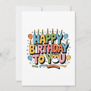 Cute Cat Happy Birthday Invitation