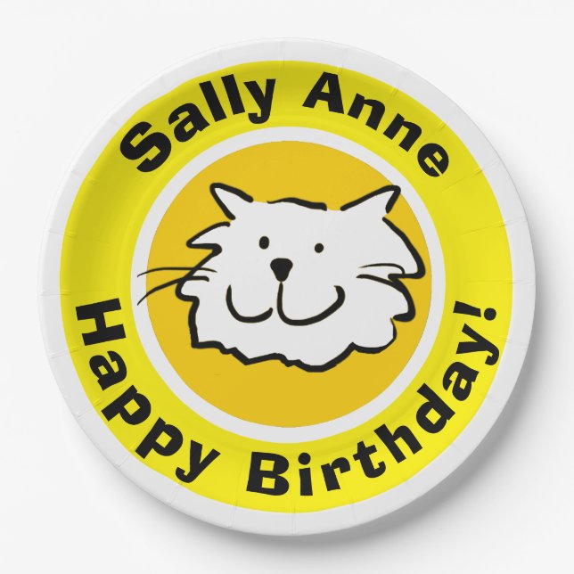 Cute Cat Happy Birthday Paper Plate (Front)