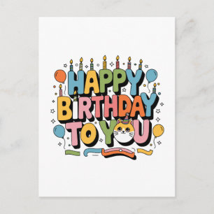 Cute Cat Happy Birthday Postcard
