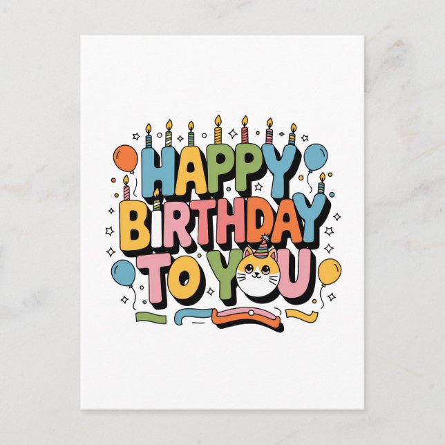 Cute Cat Happy Birthday Postcard (Front)
