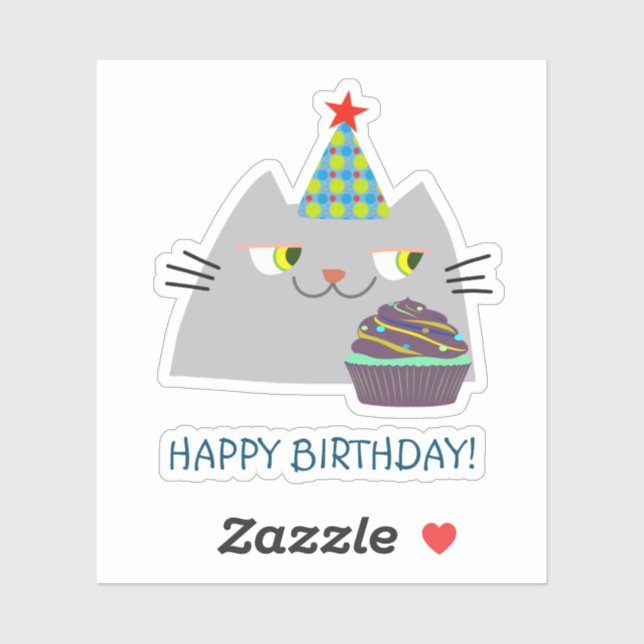 Cute Cat Happy Birthday Sticker Kawaii Fun (Sheet)
