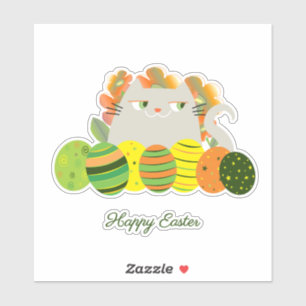 Cute Cat Happy Easter Sticker Spring Fun