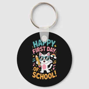 Cute Cat Happy First Day Of School Back To School Key Ring