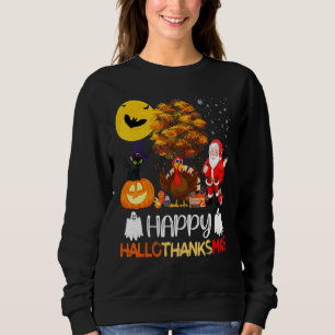 Cute Cat Happy Hallothanksmas Halloween Thanksgivi Sweatshirt