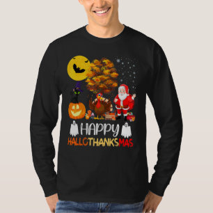 Cute Cat Happy Hallothanksmas Halloween Thanksgivi T-Shirt