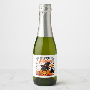 Cute Cat Happy Halloween Travel Mug - Kawaii Witch Sparkling Wine Label