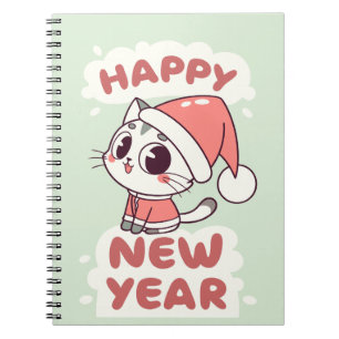 cute cat happy new year notebook