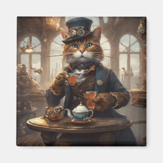 Cute cat having tea magnet