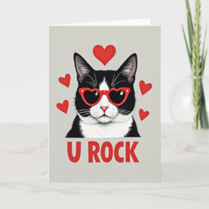 Cute Cat Heart Glasses You Rock Card