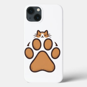 Cute Cat Hiding in Paw Print - Illustration  iPhone 13 Case