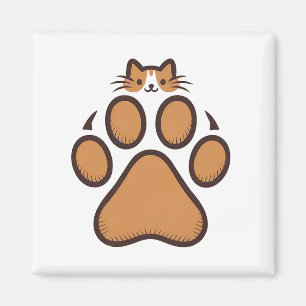 Cute Cat Hiding in Paw Print - Illustration Magnet