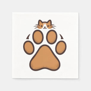 Cute Cat Hiding in Paw Print - Illustration  Napkin
