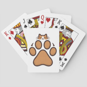 Cute Cat Hiding in Paw Print - Illustration  Playing Cards