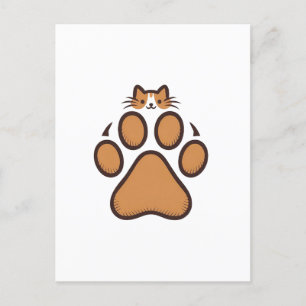 Cute Cat Hiding in Paw Print - Illustration Postcard