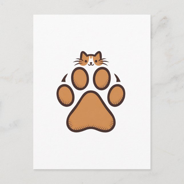 Cute Cat Hiding in Paw Print - Illustration  Postcard (Front)