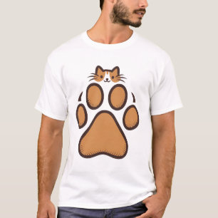 Cute Cat Hiding in Paw Print - Illustration T-Shirt