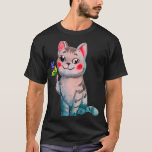Cute Cat Holding A Violet February Birth Month Flo T-Shirt