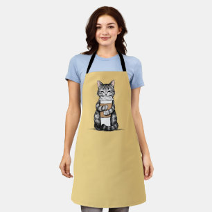 Cute Cat Holding Coffee Apron